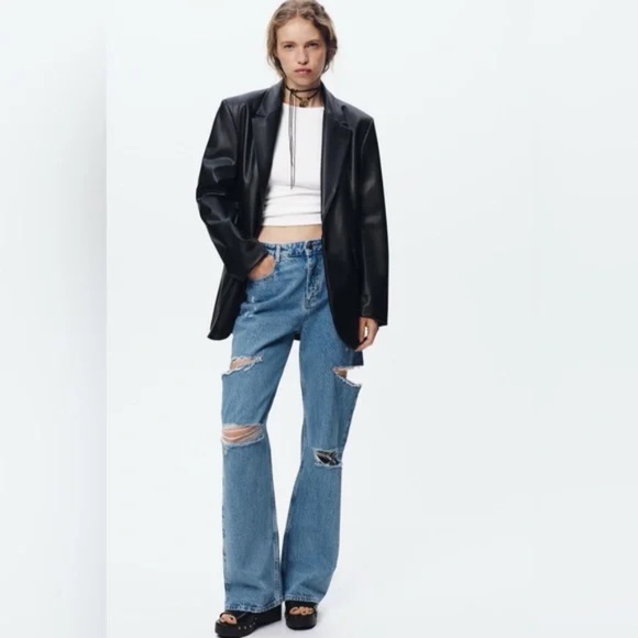 Zara Black Faux Leather Blazer Small - Picture 4 of 12